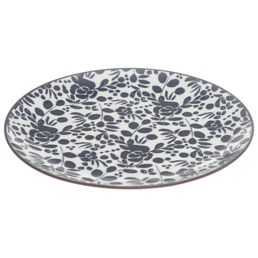 Black & White Floral Dinner Plate – 10 Inch Ceramic Plate - Habitt