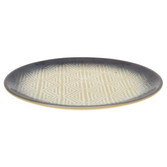 Blue & Yellow Geometric Dinner Plate – 10.5 Inch Ceramic Plate - Habitt