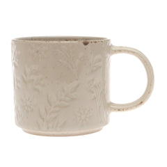 Beige Embossed Ceramic Mug 3.5 x 3.5 Inch – Elegant Stoneware Coffee Mug - Habitt