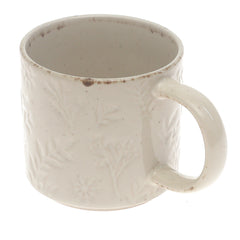 Beige Embossed Ceramic Mug 3.5 x 3.5 Inch – Elegant Stoneware Coffee Mug - Habitt