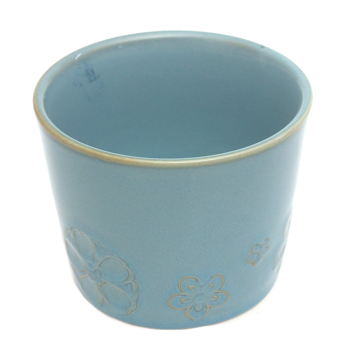 Blue Ceramic Mug with Floral Embossing – 3.5 × 3 Inch Tea & Coffee Mug - Habitt