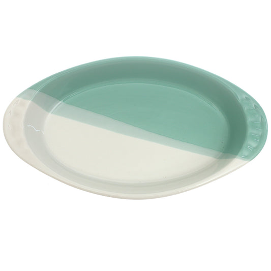 Oval Serving Dish – Green & White Ceramic Platter (Small) | 5.5 x 10 Inch - Habitt