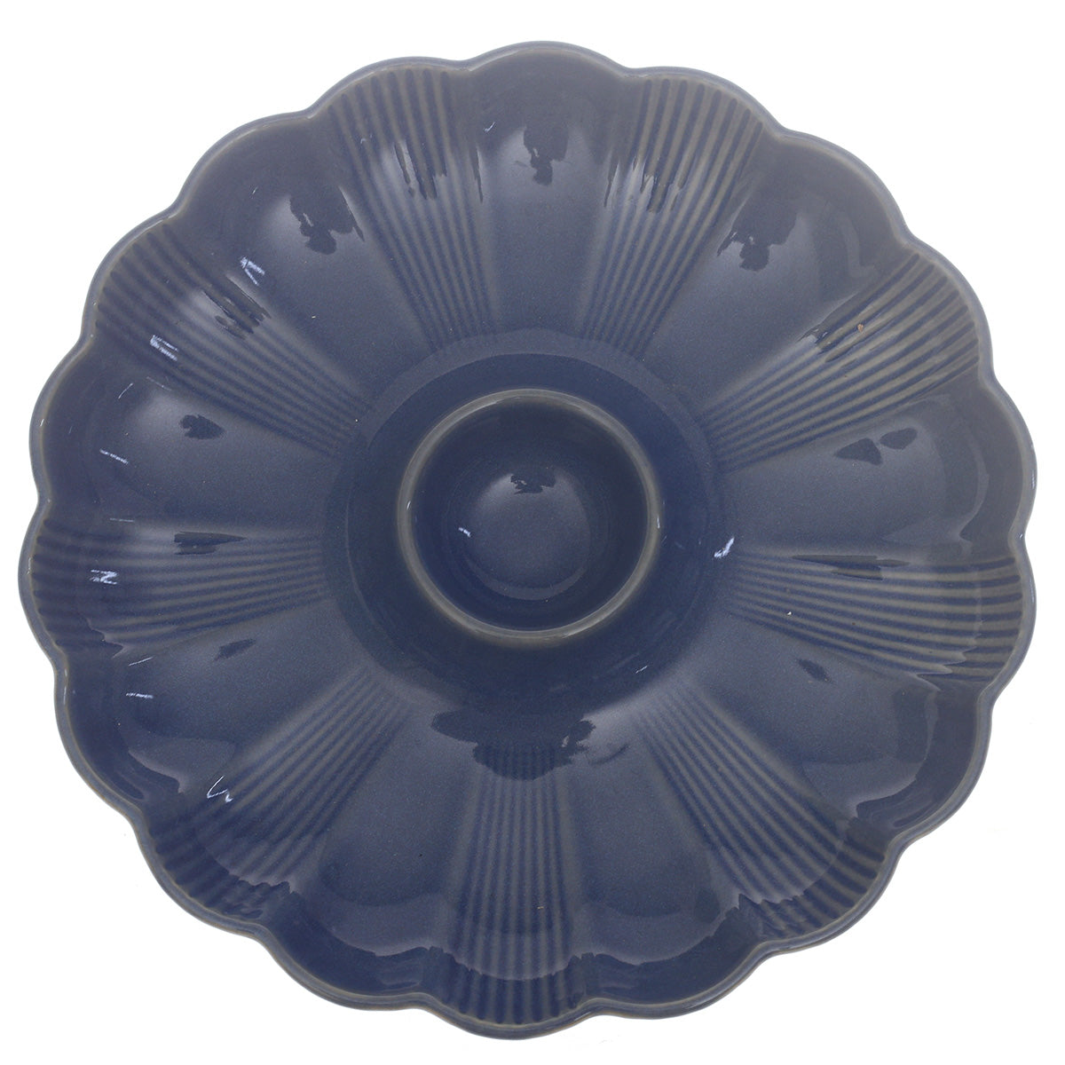 Blue Ceramic Platter – Textured Floral Design | 10 Inch - Habitt