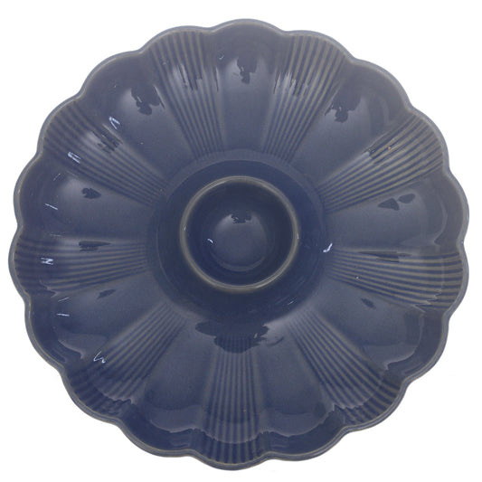 Blue Ceramic Platter – Textured Floral Design | 10 Inch - Habitt