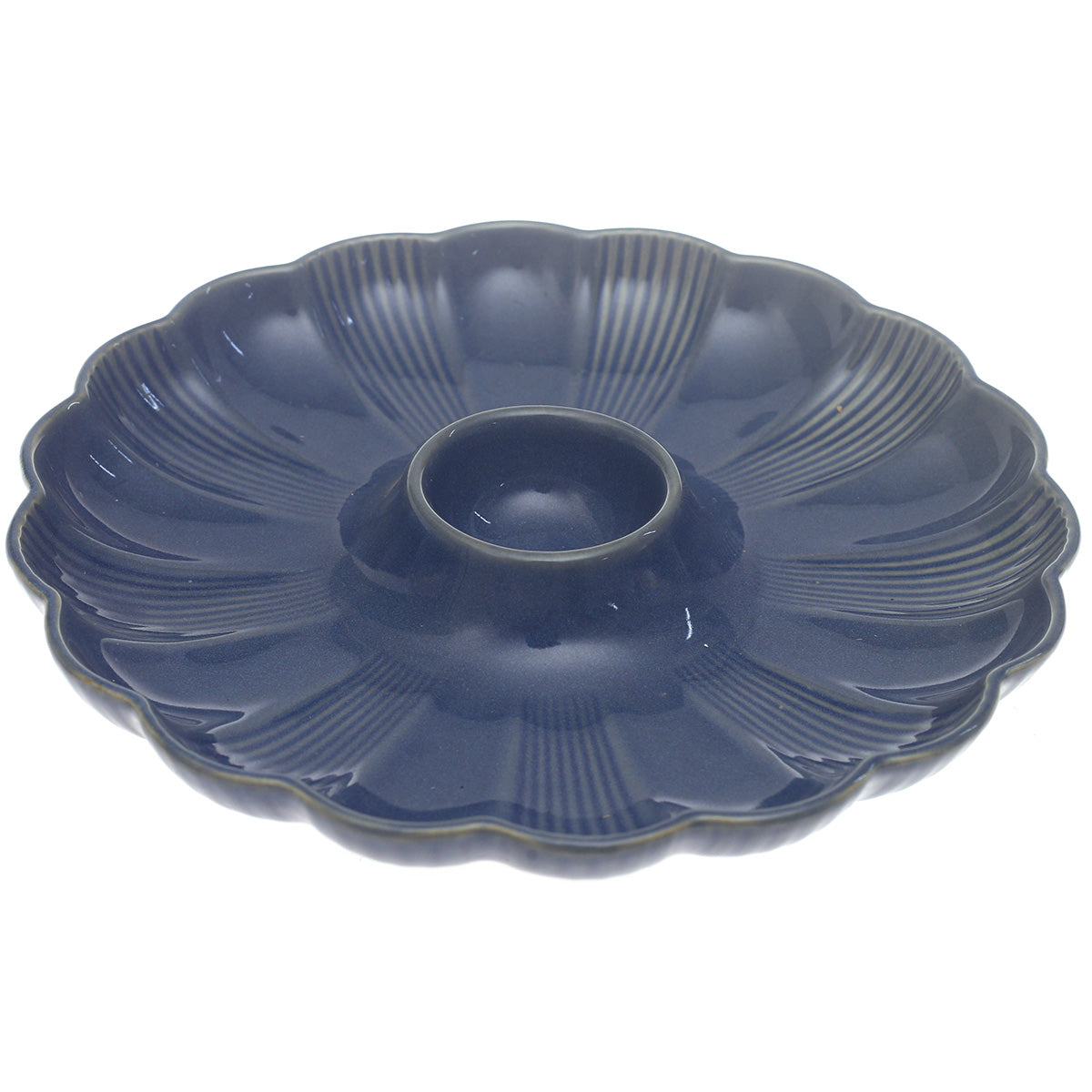 Blue Ceramic Platter – Textured Floral Design | 10 Inch - Habitt