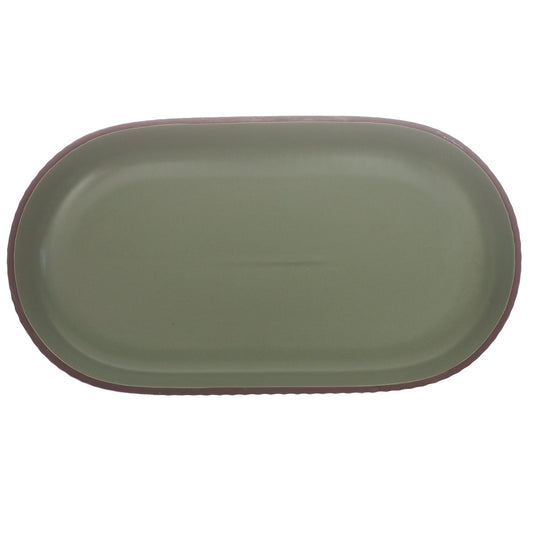 Green Ceramic Platter – Minimal Oval Design | 7 x 12 Inch - Habitt