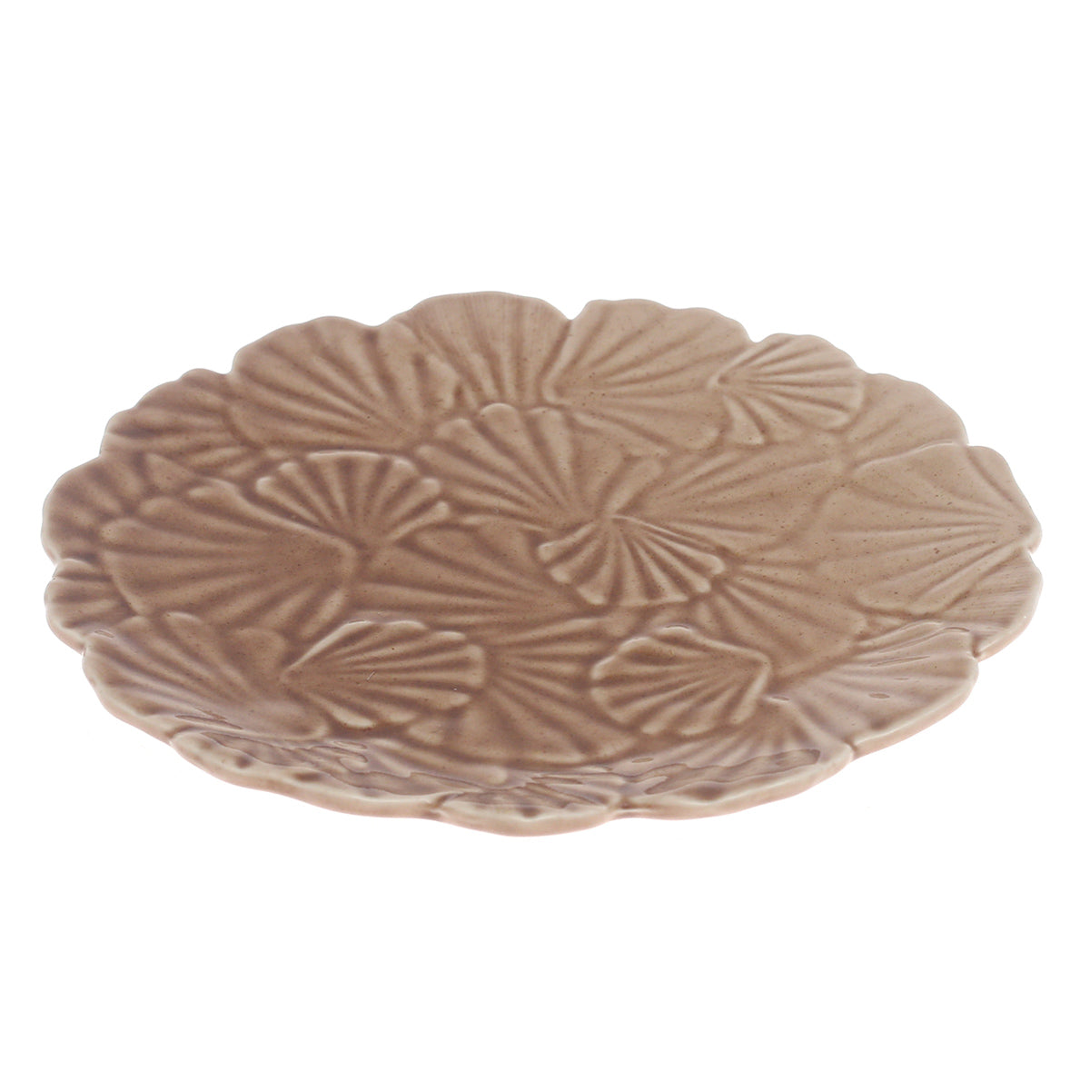 Brown Ceramic Quarter Plate 8 Inch – Textured Floral Design Snack & Dessert Plate - Habitt