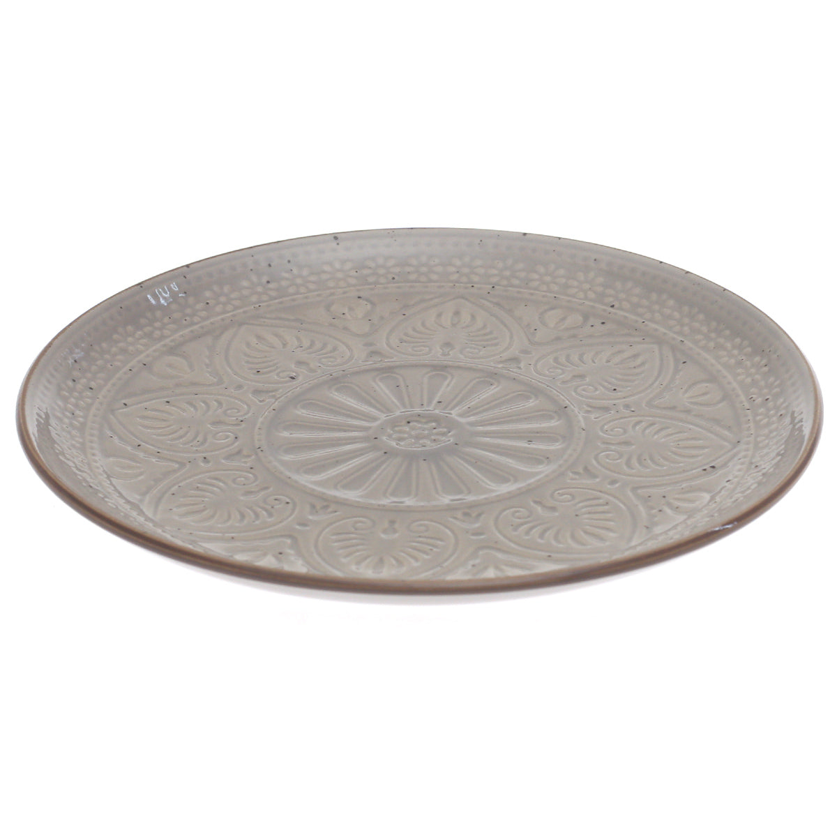 Brown Embossed Ceramic Quarter Plate 8 Inch - Habitt