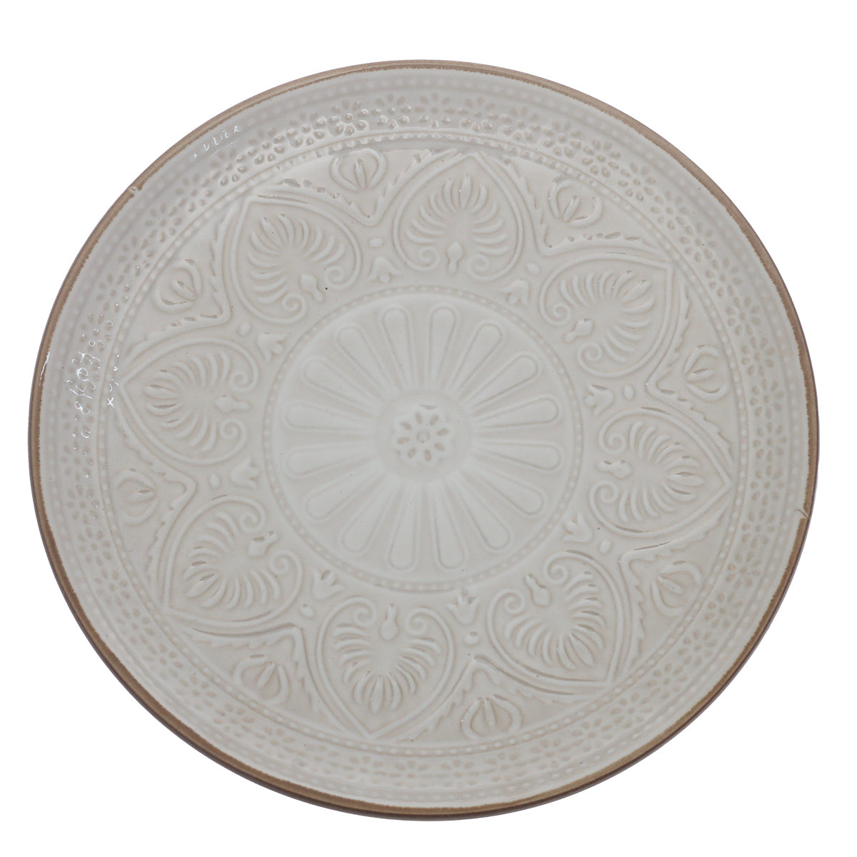 White Embossed Ceramic Quarter Plate 8 Inch | Elegant Snack & Dessert Plate - Habitt