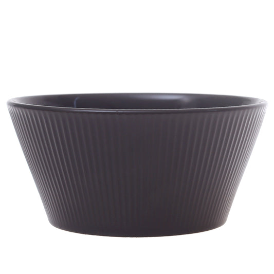 Grey Ribbed Ceramic Serving Bowl – Modern Round Minimalist Kitchen Bowl - Habitt