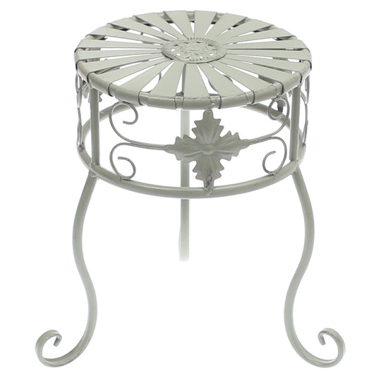 Small Antique Metal Planter Stand – Vintage White Iron Plant Holder for Indoor & Outdoor Décor (9 x 9 x 11.5 Inch) - Habitt