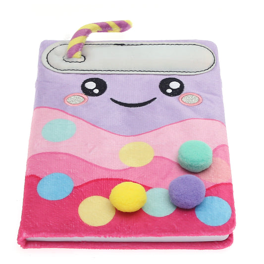Plush Notebook – Boba Drink Theme | Furry Cover with Pom-Poms | Soft Journal for Kids | 100 Pages - Habitt