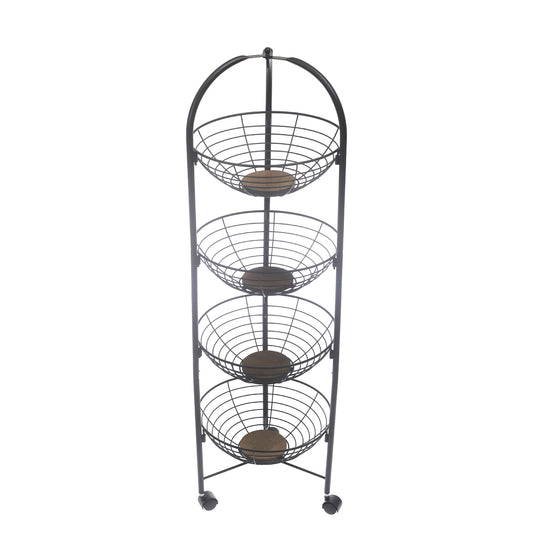 PinPin 4-Tier Vegetable Trolley – Black Metal Storage Rack with Wheels - Habitt