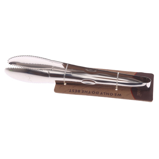 Stainless Steel Serrated Kitchen Tongs – Silver Grip & Serve Tool - Habitt