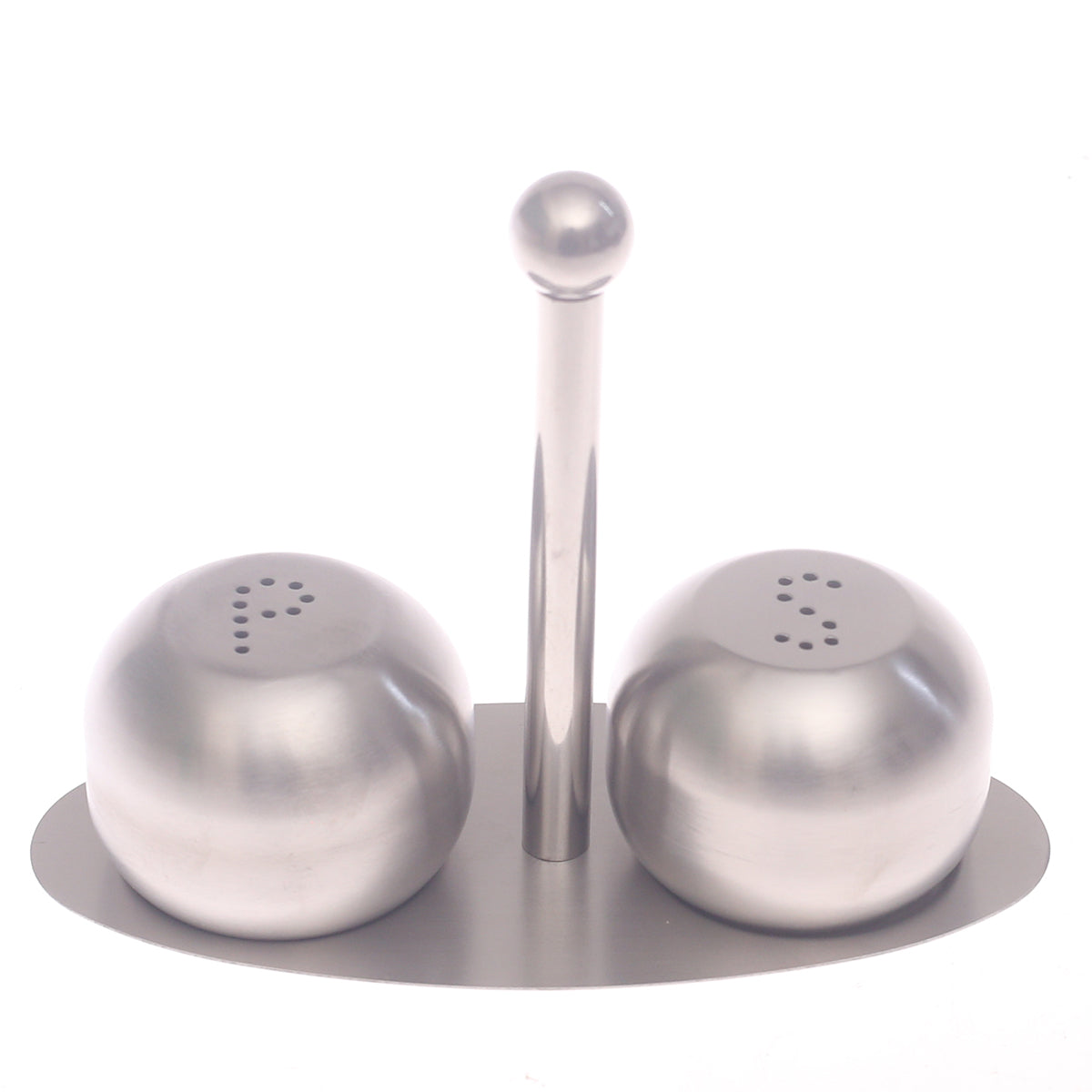 Stainless Steel Salt & Pepper Set (3-Piece) – Modern Tabletop Seasoning Dispenser with Stand - Habitt