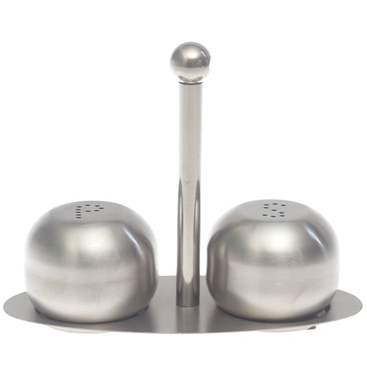 Stainless Steel Salt & Pepper Set (3-Piece) – Modern Tabletop Seasoning Dispenser with Stand - Habitt