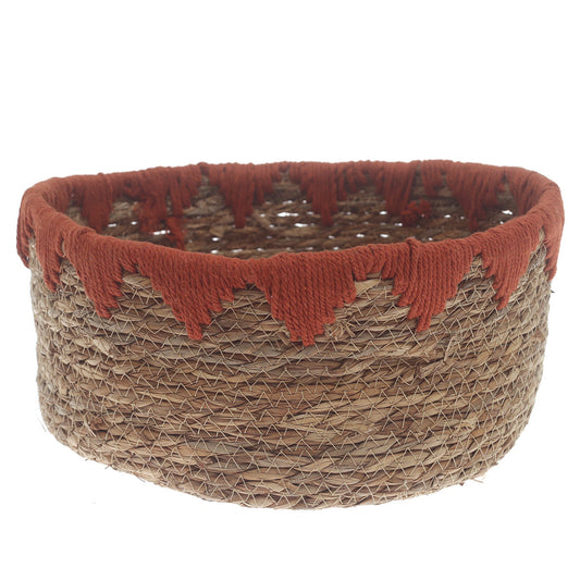 Large Rust Handwoven Storage Basket – Natural Fiber Organizer with Rustic Accent - Habitt