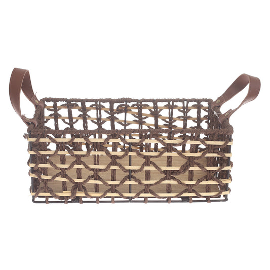 Storage Basket – Small Brown Woven Organizer with Handles (8 x 12 x 5 Inch) - Habitt