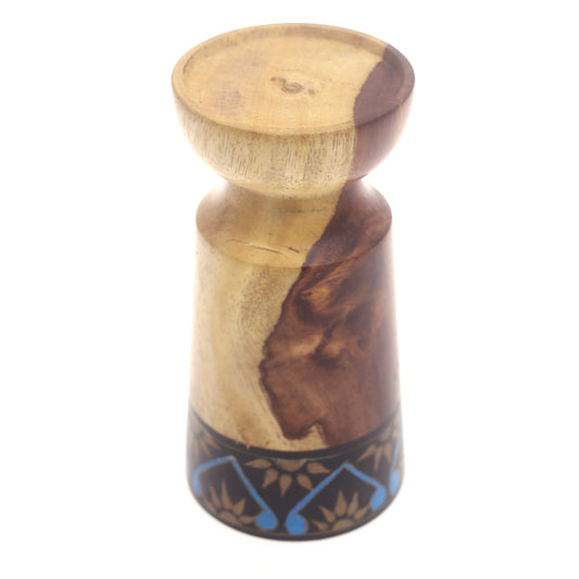 Small Wooden Candle Stand – Blue & Black | Elegant Decorative Holder - Habitt