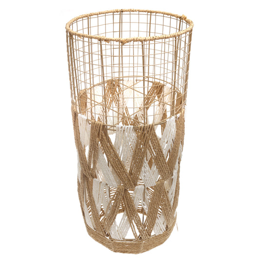 Large White & Natural Metal Wire Vase with Woven Detailing (27 Inch Height) - Habitt