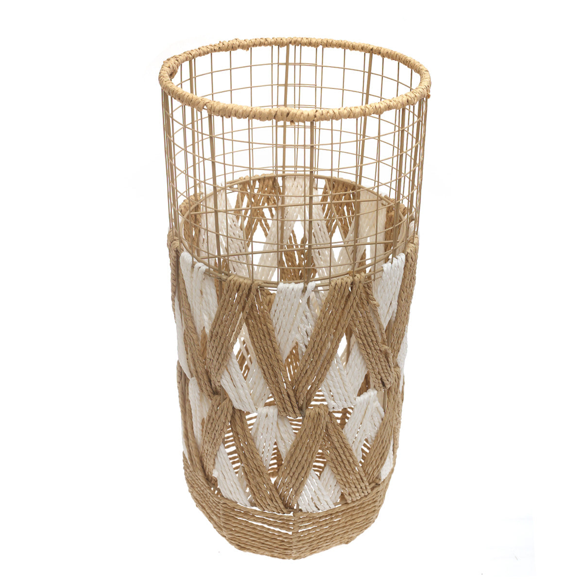 Handwoven Floor Vase – Medium White & Natural Rope Design - Habitt