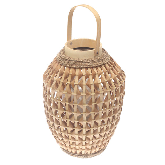 Natural Hanging Lantern 17 Inch | Handwoven Bamboo & Glass Decorative Lantern - Habitt