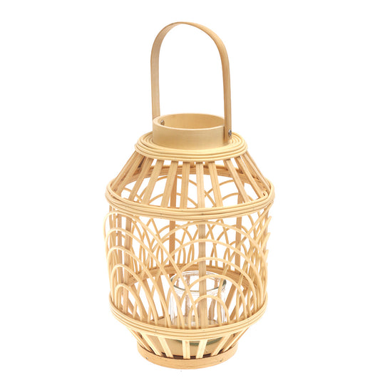 Handcrafted Hanging Lantern – Medium Natural Bamboo Design - Habitt