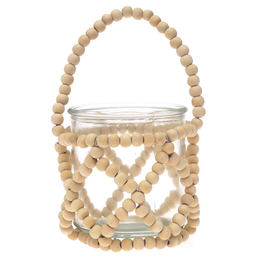 Transparent Hanging Lantern Small 8 Inch | Glass & Wooden Beaded Decorative Lantern - Habitt