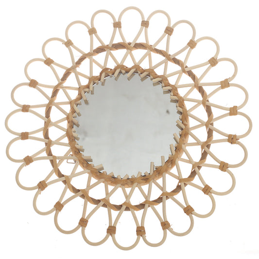 Handwoven Natural Mirror – Decorative Bamboo Loop Frame Wall Mirror - Habitt