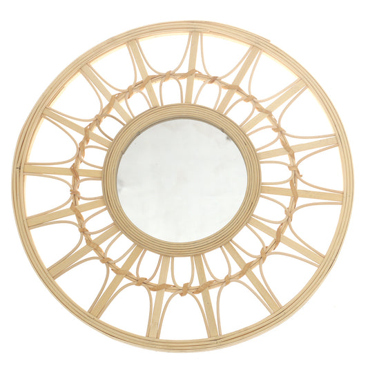 Natural Round Mirror 17.5 x 17.5 Inch Handwoven Bamboo Frame - Habitt