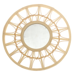 Natural Round Mirror 17.5 x 17.5 Inch Handwoven Bamboo Frame - Habitt