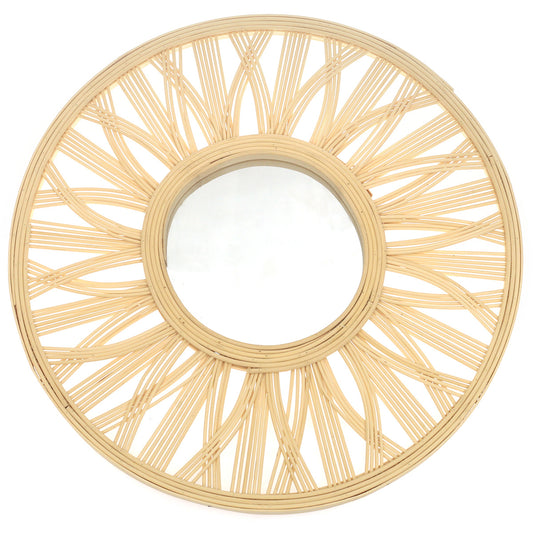 Natural Round Mirror 17.5 x 17.5 Inch Handwoven Bamboo Sunburst Frame - Habitt