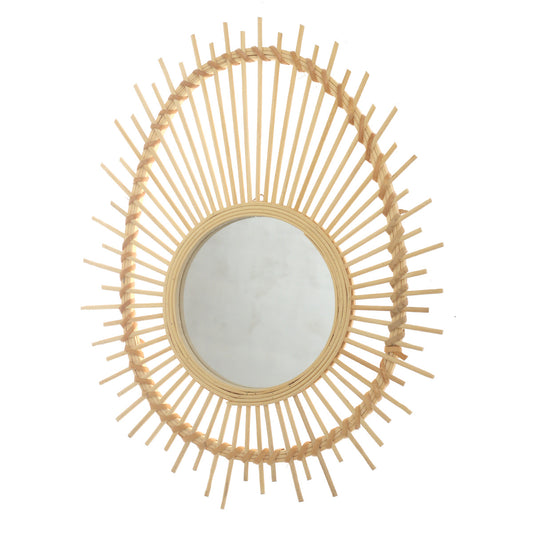 Handwoven Natural Mirror – Sunburst Bamboo Frame Wall Mirror - Habitt