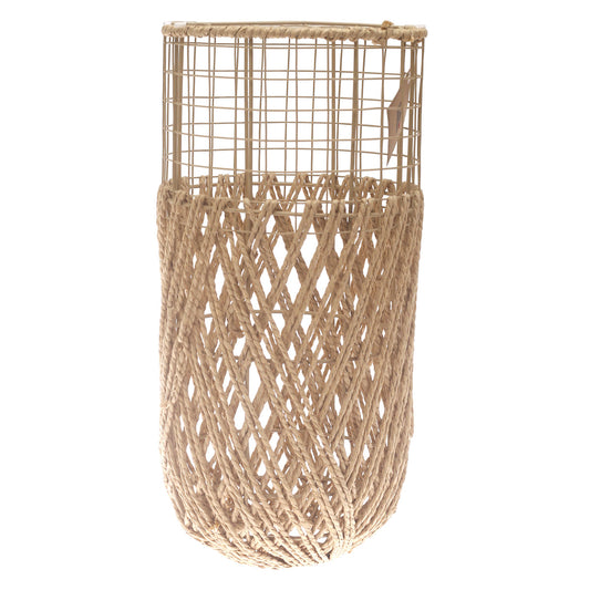 Small Natural Rope & Metal Decorative Vase – 19 Inch Handwoven Floor Accent - Habitt