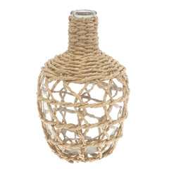 Transparent Glass Vase with Handwoven Natural Fiber Detailing – 10 Inch Height - Habitt