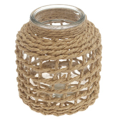Transparent Glass Vase with Handwoven Natural Fiber Wrap – 6.5 Inch Height - Habitt