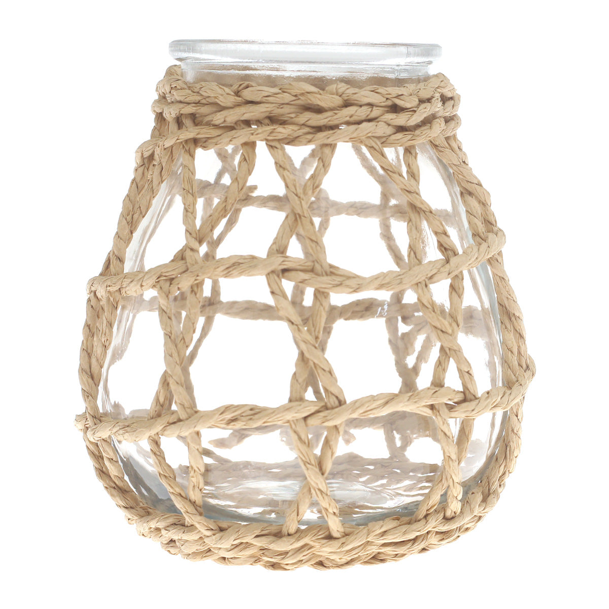 Transparent Glass Vase with Handwoven Natural Fiber Wrap – 7 Inch Height - Habitt