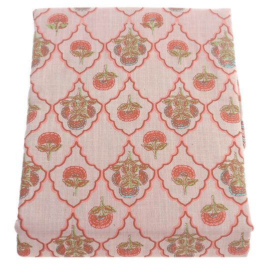 Gulistan Cotton Table Cover 62x92" – Hand Block Printed Pink Floral Dining Tablecloth - Habitt