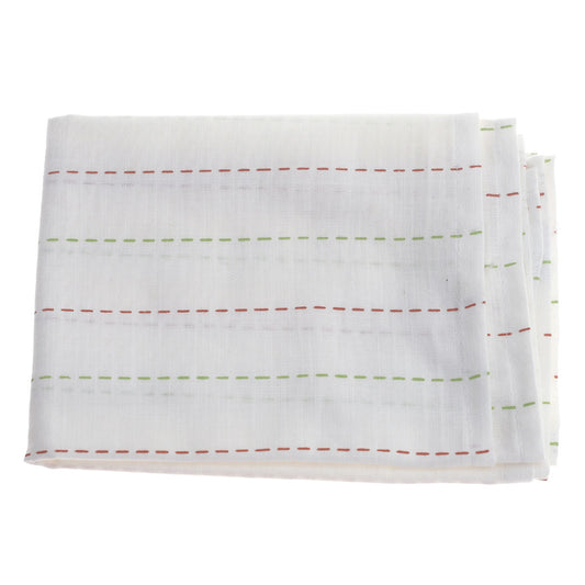 White Kantha Cotton Napkins – Set of 2 Hand-Stitched Table Napkins - Habitt