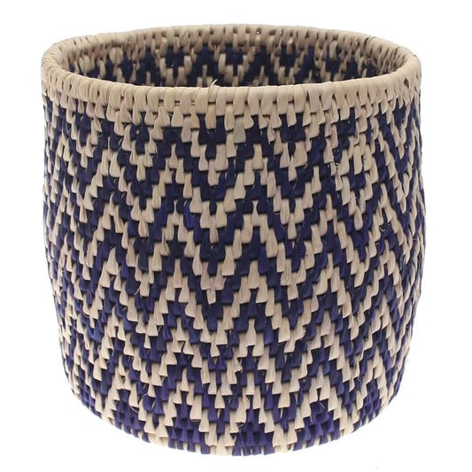 Handwoven Chevron Basket – Blue & Natural Storage Organizer (10x10 in, UC-B-07) - Habitt