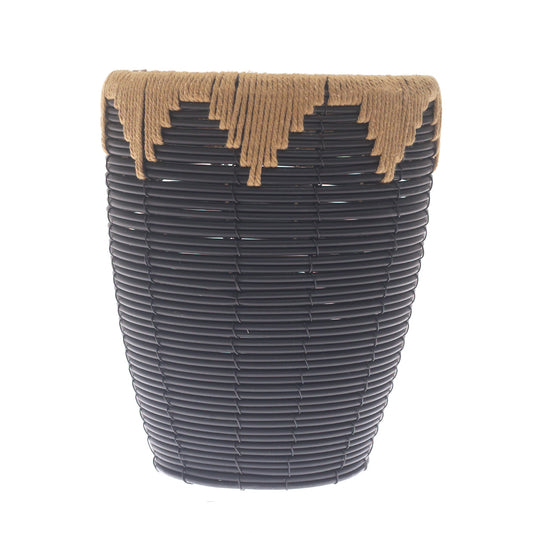 Small Black Woven Laundry Basket with Natural Rope Rim – 10 x 10 x 12 Inch - Habitt