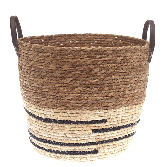 Large Woven Storage Basket White & Black Stripe Design – 12 x 12 x 12 Inch - Habitt