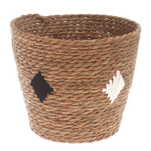 Medium Natural Woven Storage Basket with Accent Detail – 11 x 11 x 9.5 Inch - Habitt