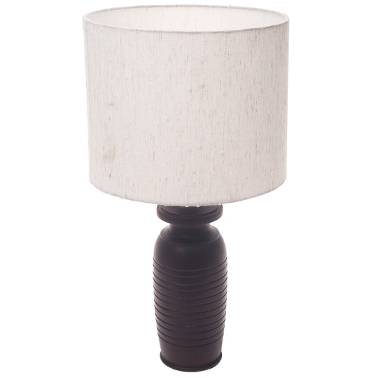 Wooden Rustic Table Lamp – Warm Boho Bedside Accent Light with Fabric Shade - Habitt