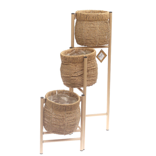 Natural Woven Planter with Metal Stand – 32 Inch Height - Habitt