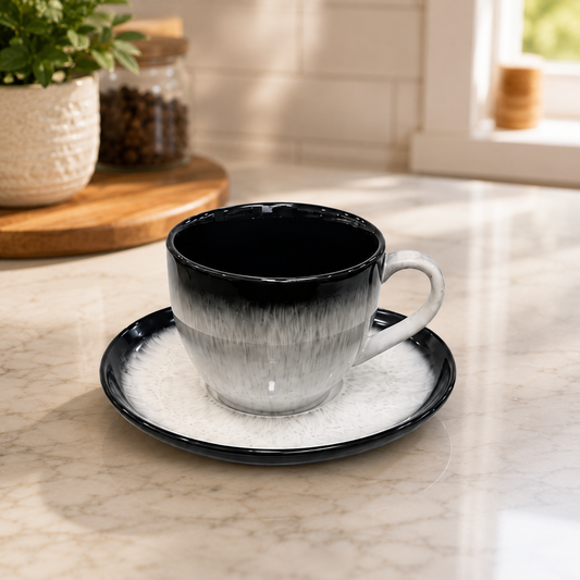 300ml Cup & Saucer – Black & White Ceramic Tea Cups
