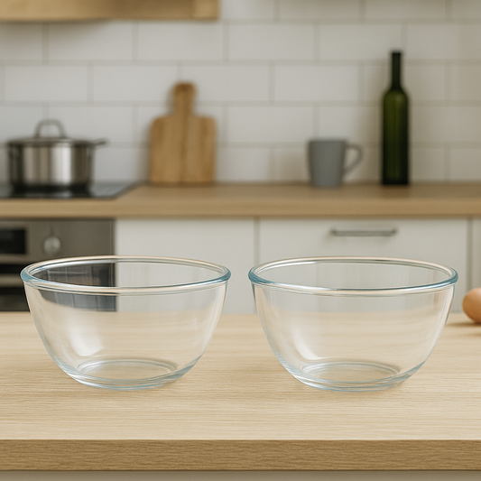 2-Piece Clear Glass Bowl Set – 2500 ml Large Mixing & Serving Bowls for Kitchen Use - Habitt