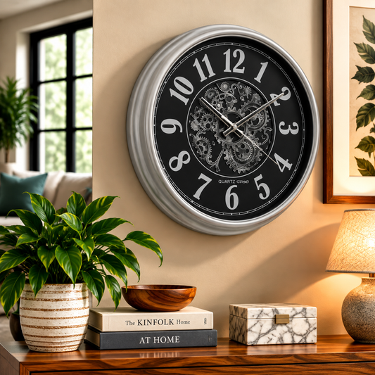 Heritage Wall Clock Glisso 14.5" – Vintage Industrial Gear Design Quartz Wall Clock