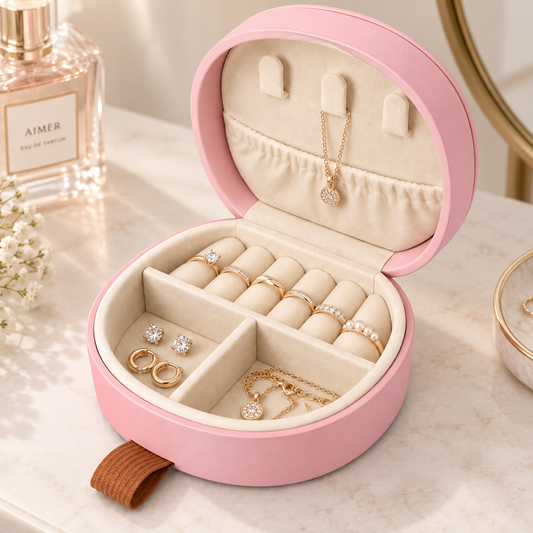 Mini Artificial Leather Jewelry Organizer Peach