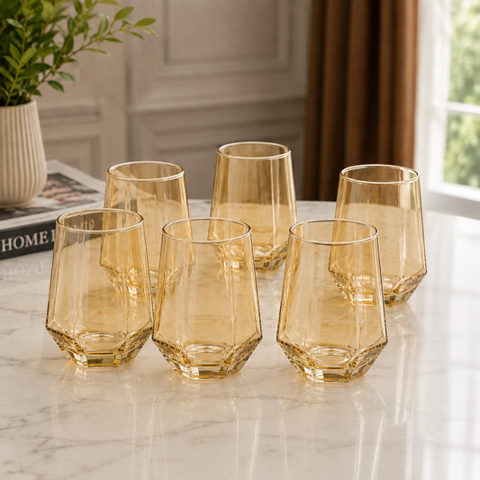 Amber Tumbler Glass – Elegant Everyday Drinking Glass (340 ml)